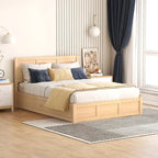 Letto matrimoniale in legno con piattaforma e contenitore, letto imbottito con 2 cassetti salvaspazio e telaio letto creativo