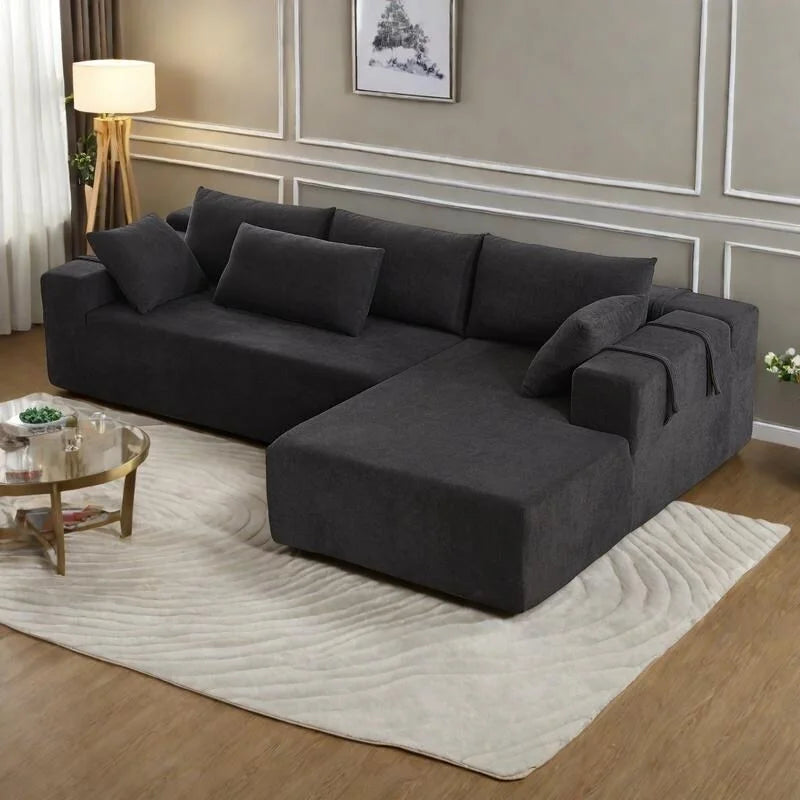 Divano sezionale modulare a L in ciniglia da 108 pollici con 6 cuscini, chaise reversibile