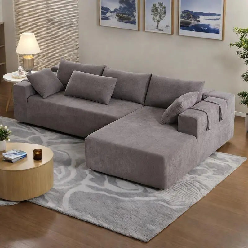 Divano sezionale modulare a L in ciniglia da 108 pollici con 6 cuscini, chaise reversibile