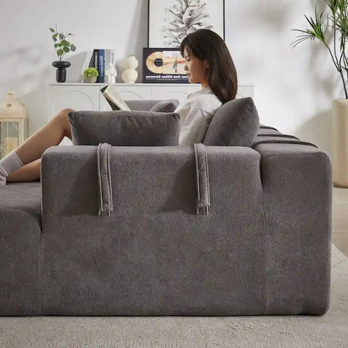 Divano sezionale modulare a L in ciniglia da 108 pollici con 6 cuscini, chaise reversibile