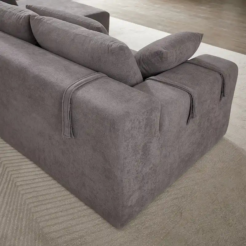 Divano sezionale modulare a L in ciniglia da 108 pollici con 6 cuscini, chaise reversibile