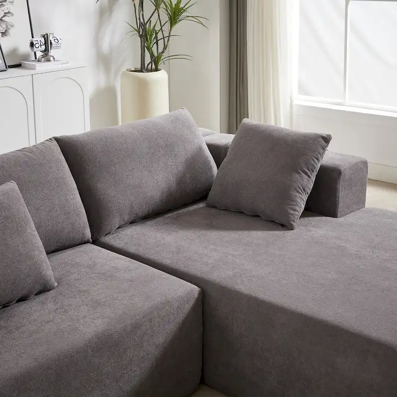 Divano sezionale modulare a L in ciniglia da 108 pollici con 6 cuscini, chaise reversibile