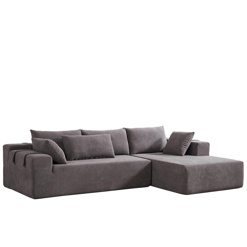 Divano sezionale modulare a L in ciniglia da 108 pollici con 6 cuscini, chaise reversibile