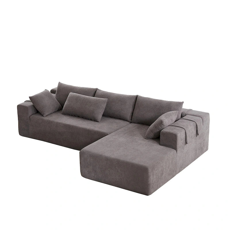 Divano sezionale modulare a L in ciniglia da 108 pollici con 6 cuscini, chaise reversibile