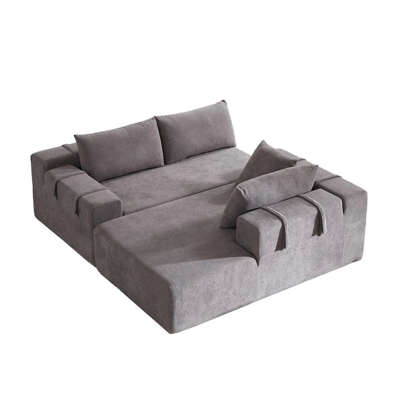 Divano sezionale modulare a L in ciniglia da 108 pollici con 6 cuscini, chaise reversibile