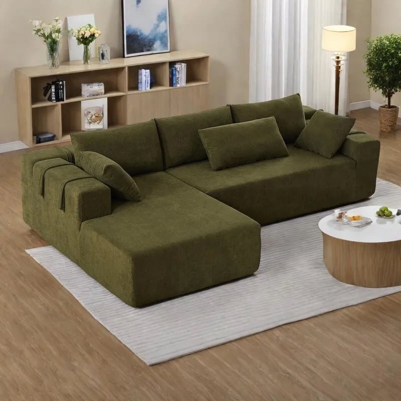Divano sezionale modulare a L in ciniglia da 108 pollici con 6 cuscini, chaise reversibile