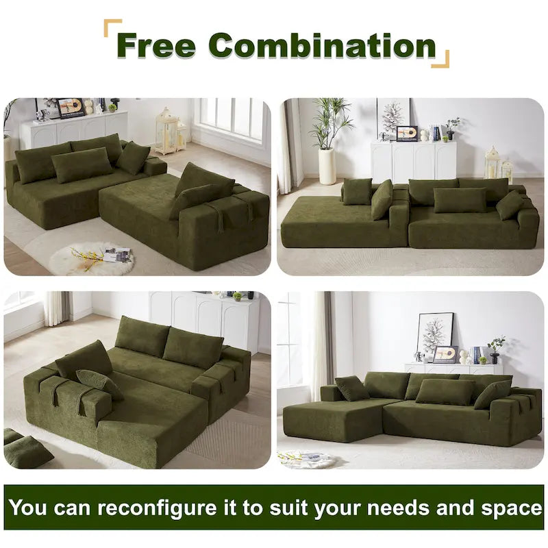 Divano sezionale modulare a L in ciniglia da 108 pollici con 6 cuscini, chaise reversibile