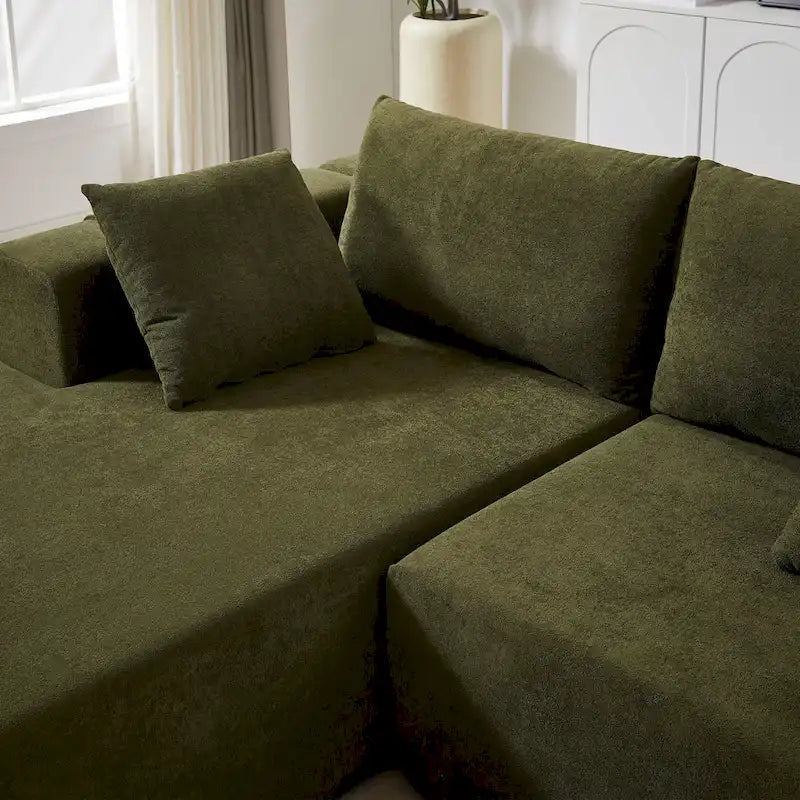 Divano sezionale modulare a L in ciniglia da 108 pollici con 6 cuscini, chaise reversibile