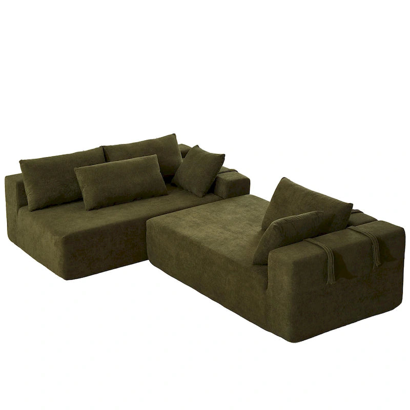 Divano sezionale modulare a L in ciniglia da 108 pollici con 6 cuscini, chaise reversibile