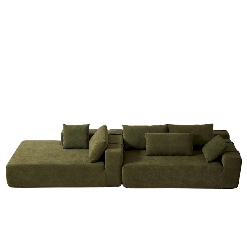 Divano sezionale modulare a L in ciniglia da 108 pollici con 6 cuscini, chaise reversibile