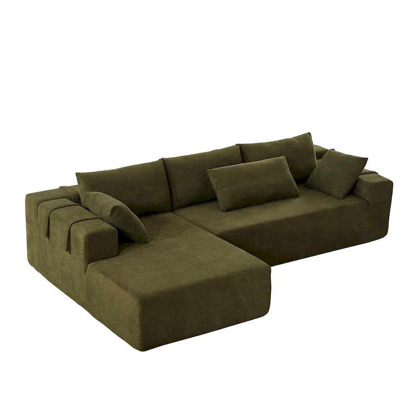 Divano sezionale modulare a L in ciniglia da 108 pollici con 6 cuscini, chaise reversibile