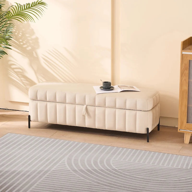 Panca larga 49.21 in morbido velluto con contenitore per soggiorno, ingresso e camera da letto