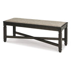 Panca da pranzo Trekk, base a X e borchie, legno nero, 127 cm
