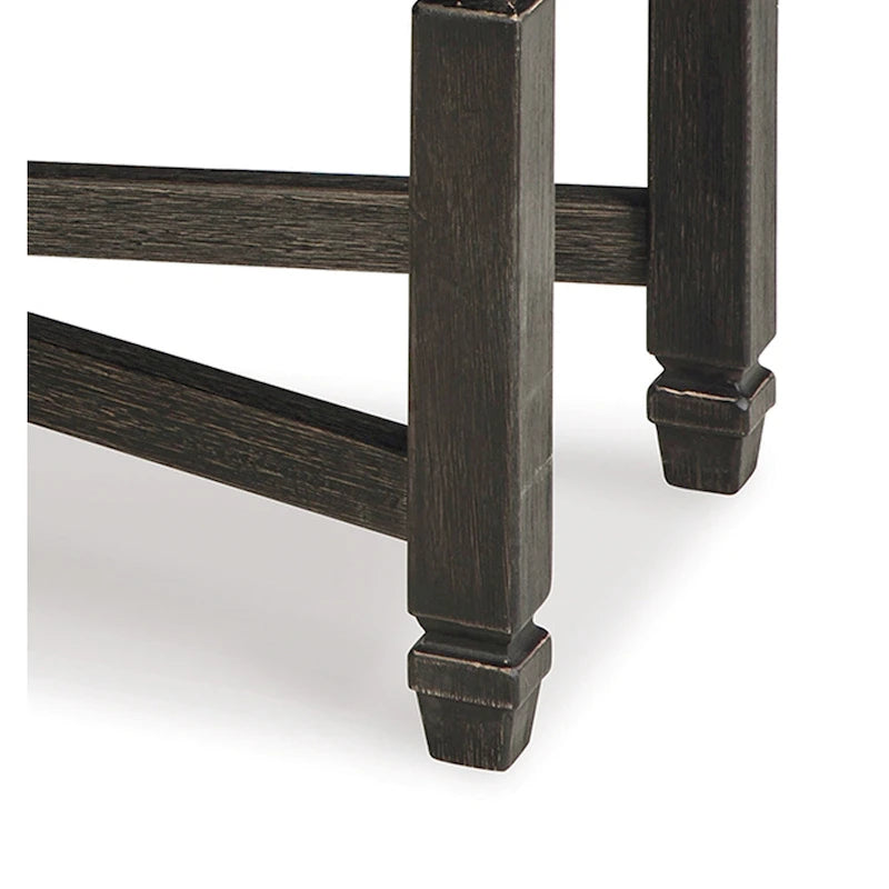Panca da pranzo Trekk, base a X e borchie, legno nero, 127 cm