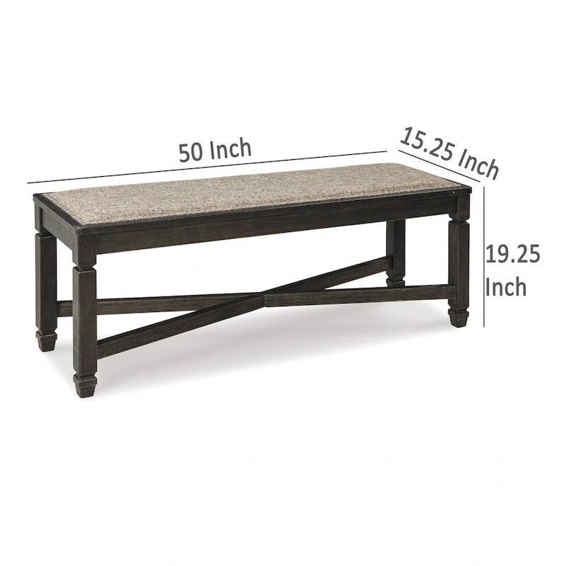 Panca da pranzo Trekk, base a X e borchie, legno nero, 127 cm