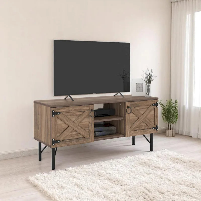Mobile TV moderno Lila con 2 ante e vani portaoggetti, centro di intrattenimento per il soggiorno