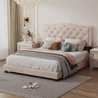 Struttura Letto Imbottita Queen Size con Design a Rivetti, Moderno Letto a Piattaforma in Velluto con Testiera Trapuntata, Grigio