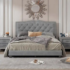 Struttura Letto Imbottita Queen Size con Design a Rivetti, Moderno Letto a Piattaforma in Velluto con Testiera Trapuntata, Grigio