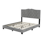 Struttura Letto Imbottita Queen Size con Design a Rivetti, Moderno Letto a Piattaforma in Velluto con Testiera Trapuntata, Grigio