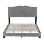 Struttura Letto Imbottita Queen Size con Design a Rivetti, Moderno Letto a Piattaforma in Velluto con Testiera Trapuntata, Grigio