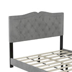 Struttura Letto Imbottita Queen Size con Design a Rivetti, Moderno Letto a Piattaforma in Velluto con Testiera Trapuntata, Grigio