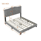 Struttura Letto Imbottita Queen Size con Design a Rivetti, Moderno Letto a Piattaforma in Velluto con Testiera Trapuntata, Grigio