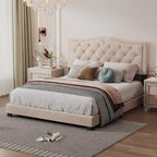 Struttura Letto Imbottita Queen Size con Design a Rivetti, Moderno Letto a Piattaforma in Velluto con Testiera Trapuntata, Grigio