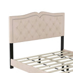 Struttura Letto Imbottita Queen Size con Design a Rivetti, Moderno Letto a Piattaforma in Velluto con Testiera Trapuntata, Grigio