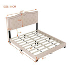 Struttura Letto Imbottita Queen Size con Design a Rivetti, Moderno Letto a Piattaforma in Velluto con Testiera Trapuntata, Grigio