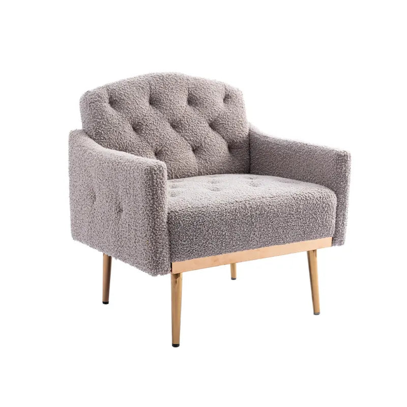 Poltrona accent tufted imbottita in tessuto Teddy con piedini color oro rosa