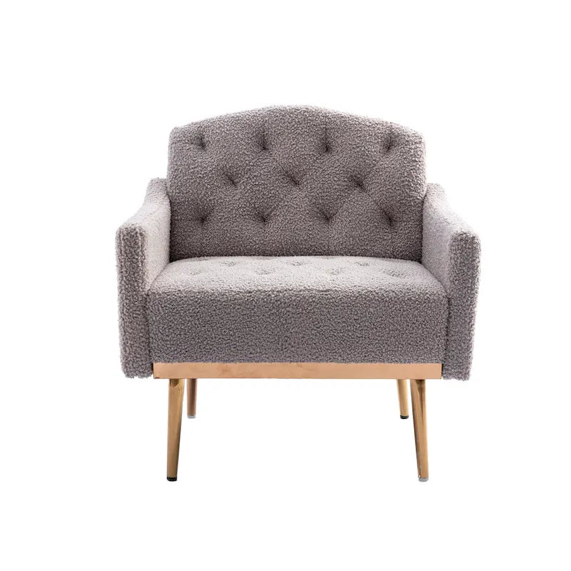 Poltrona accent tufted imbottita in tessuto Teddy con piedini color oro rosa