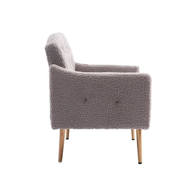 Poltrona accent tufted imbottita in tessuto Teddy con piedini color oro rosa