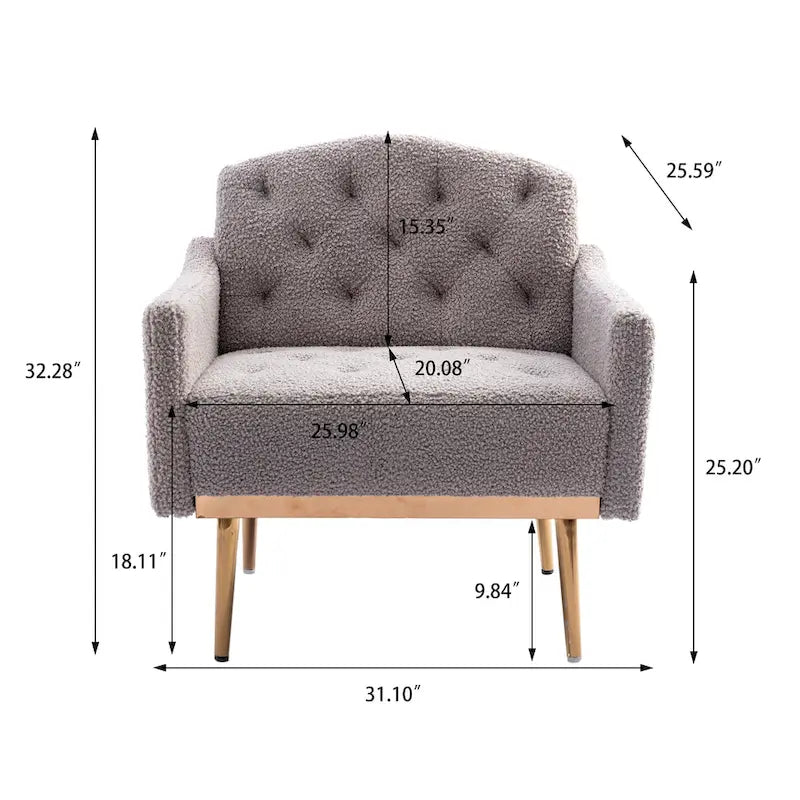 Poltrona accent tufted imbottita in tessuto Teddy con piedini color oro rosa