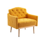 Poltrona accent tufted imbottita in tessuto Teddy con piedini color oro rosa