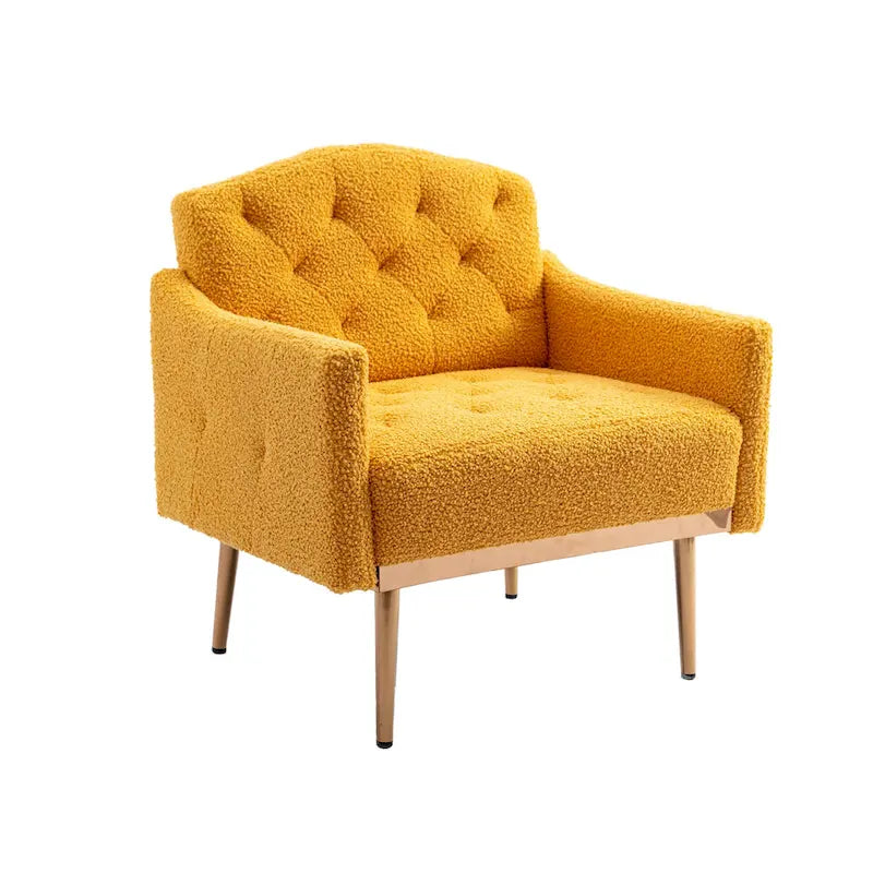 Poltrona accent tufted imbottita in tessuto Teddy con piedini color oro rosa