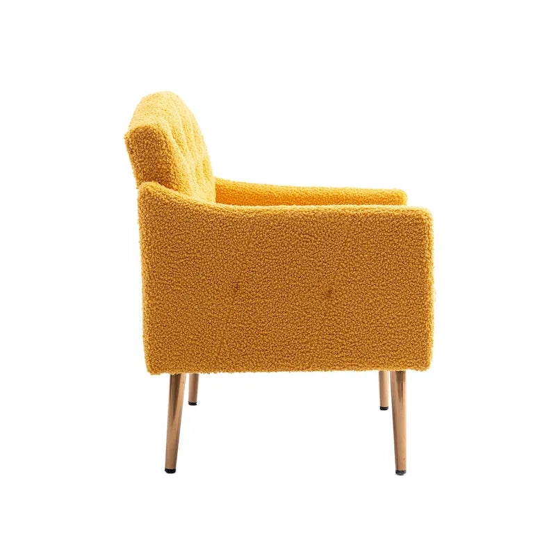 Poltrona accent tufted imbottita in tessuto Teddy con piedini color oro rosa