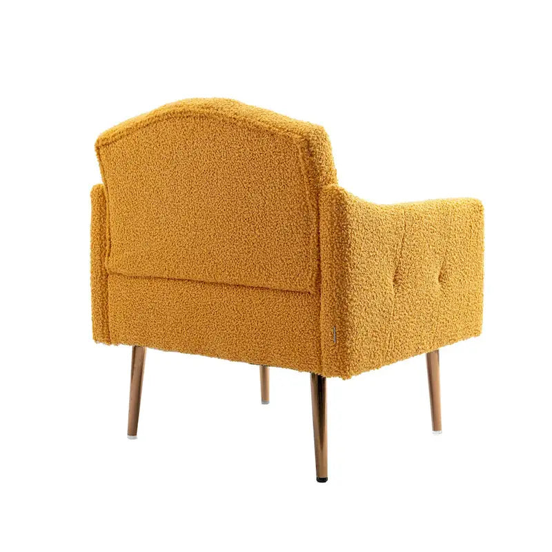 Poltrona accent tufted imbottita in tessuto Teddy con piedini color oro rosa