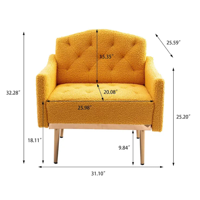 Poltrona accent tufted imbottita in tessuto Teddy con piedini color oro rosa