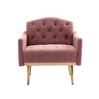 Poltrona accent tufted imbottita in tessuto Teddy con piedini color oro rosa