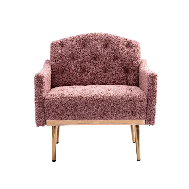 Poltrona accent tufted imbottita in tessuto Teddy con piedini color oro rosa