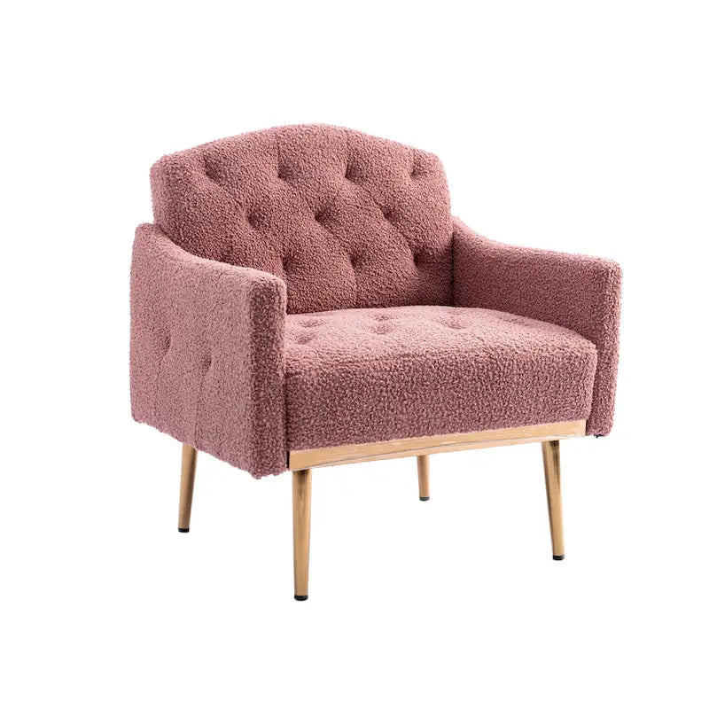 Poltrona accent tufted imbottita in tessuto Teddy con piedini color oro rosa