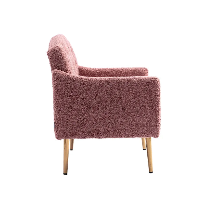 Poltrona accent tufted imbottita in tessuto Teddy con piedini color oro rosa