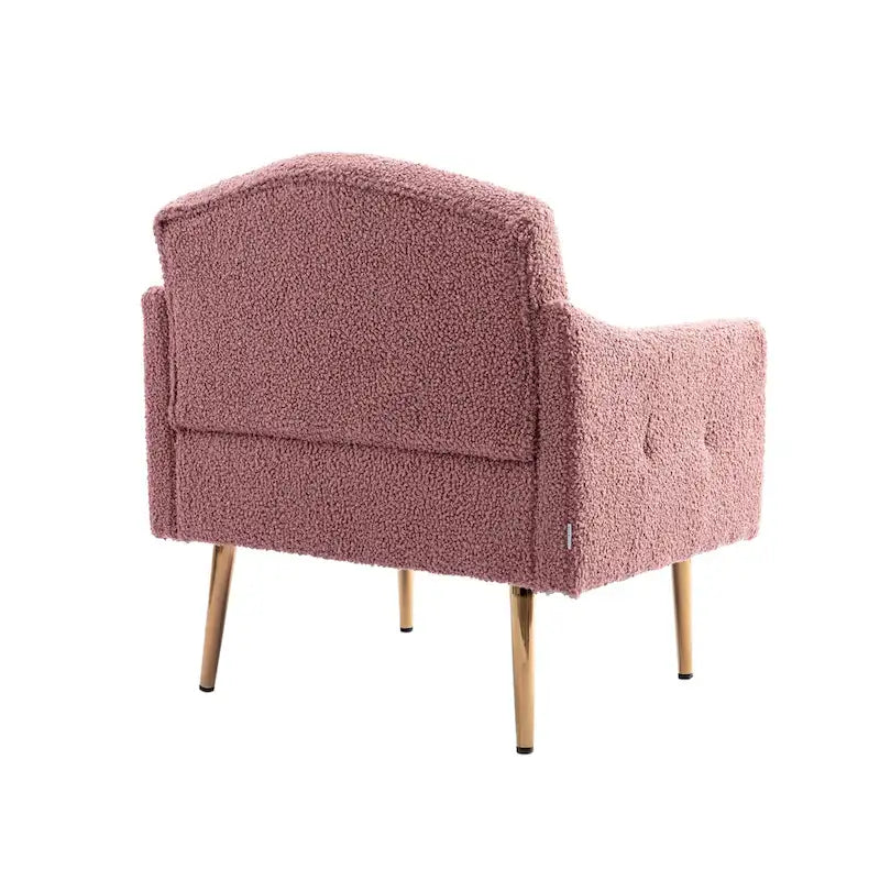 Poltrona accent tufted imbottita in tessuto Teddy con piedini color oro rosa