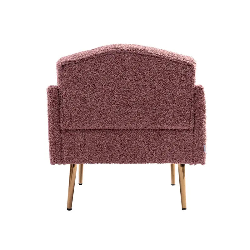 Poltrona accent tufted imbottita in tessuto Teddy con piedini color oro rosa