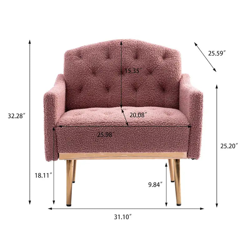 Poltrona accent tufted imbottita in tessuto Teddy con piedini color oro rosa