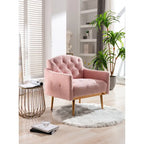 Poltrona accent tufted imbottita in tessuto Teddy con piedini color oro rosa