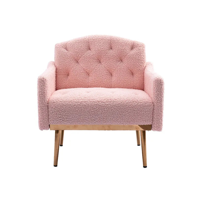 Poltrona accent tufted imbottita in tessuto Teddy con piedini color oro rosa