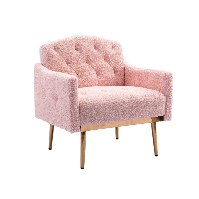 Poltrona accent tufted imbottita in tessuto Teddy con piedini color oro rosa