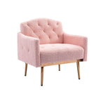 Poltrona accent tufted imbottita in tessuto Teddy con piedini color oro rosa