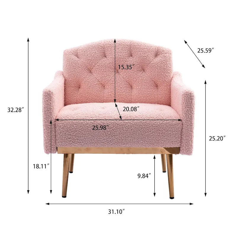 Poltrona accent tufted imbottita in tessuto Teddy con piedini color oro rosa